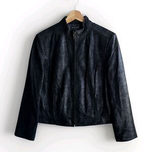 Valerie Stevens Women’s Genuine Leather Full Zip Jacket Moto Reptile Large Black